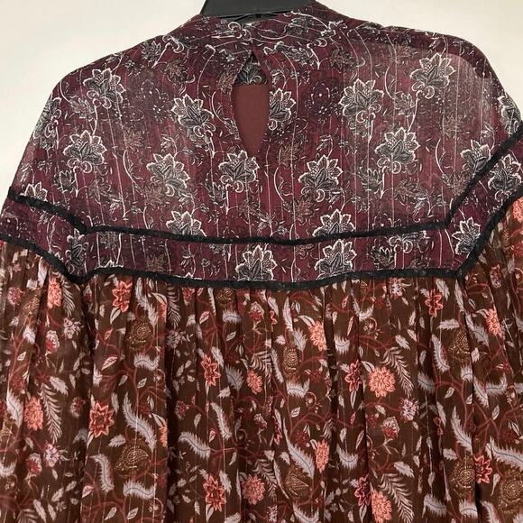 ZARA High Neck Sheer Floral Lace Bishop Sleeve  Babydoll Top Size Medium - Picture 8 of 14